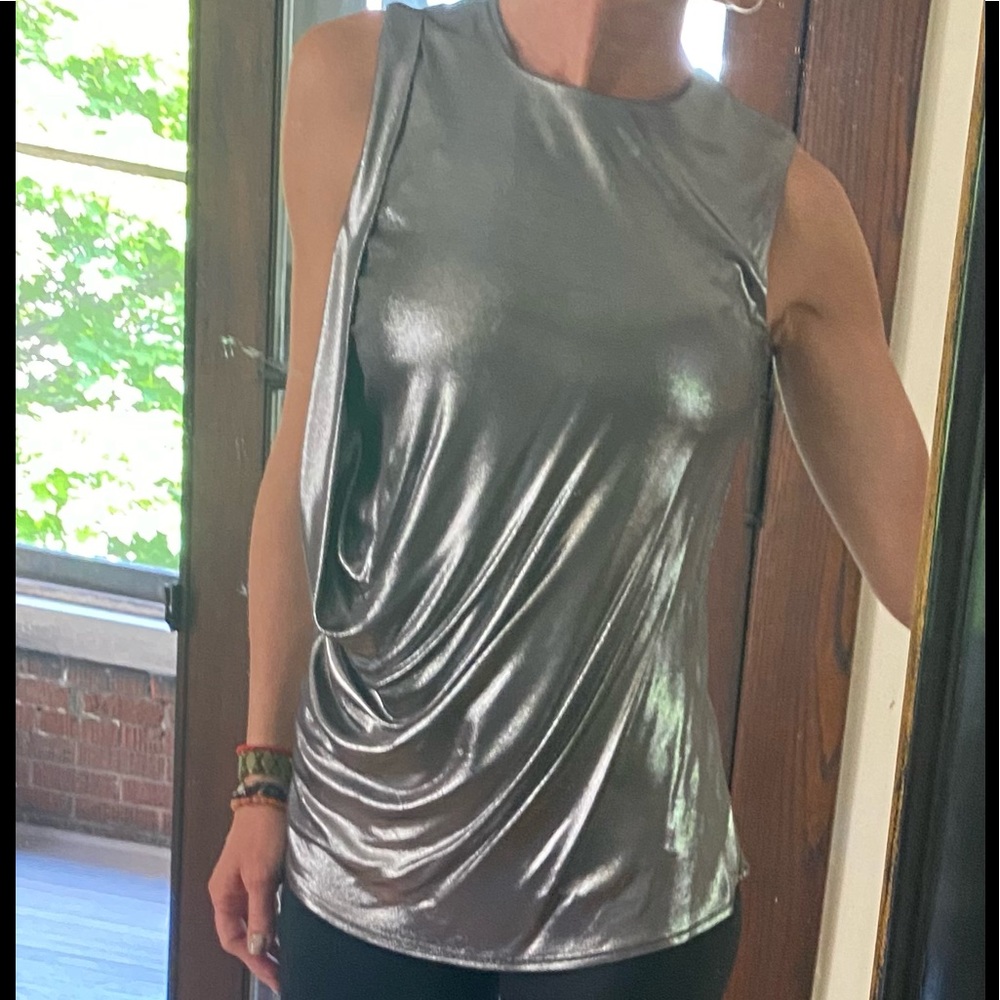 Halston Heritage metallic metal shirt 2